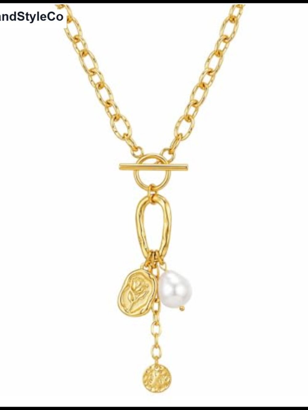 Gold Plated Floral Coin Charm Pendant Necklace